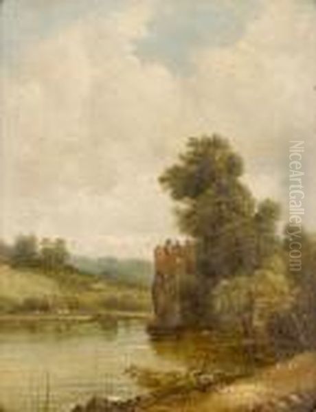 Untitled (lake Scene With Castle) Oil Painting by Alfred Vickers