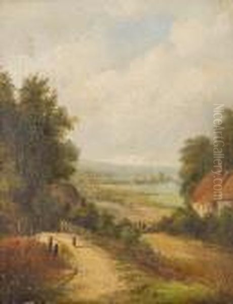 Untitled (country Scene With Cottages) Oil Painting by Alfred Vickers