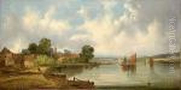 Dorfansicht An Der Themse Oil Painting by Alfred Vickers