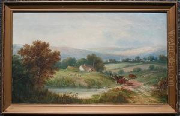 Ducks And Sheep In The Foreground Oil Painting by Alfred Vickers