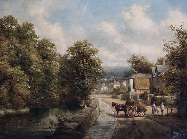 A Horse And Cart Beforecottages Oil Painting by Alfred Gomersal Vickers