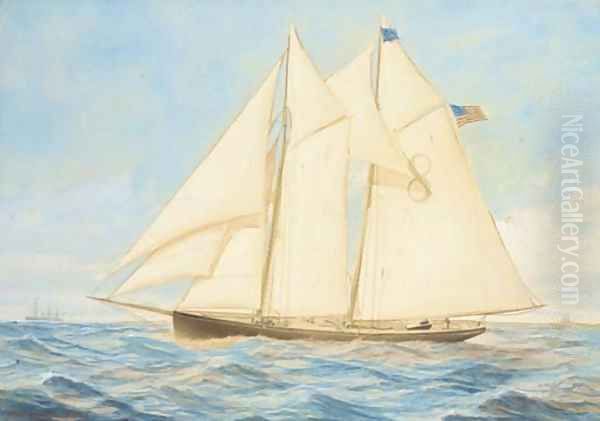 The New York pilot cutter Edward E. Barrett off the approaches to the harbour Oil Painting by C. Freitag