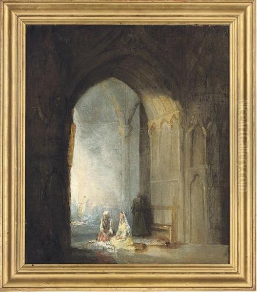 Figures Seated In A Church Oil Painting by Alfred Gomersal Vickers