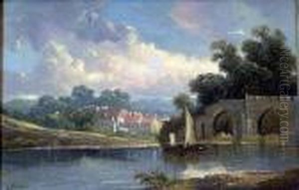 Oil, River Landscape Oil Painting by Henry Harold Vickers