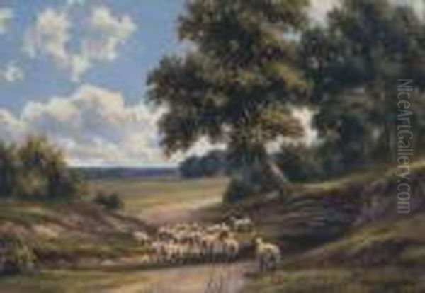 Lane At King's Heath, Worcestershire, England. Oil Painting by Henry Harold Vickers