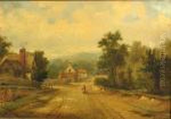 A Mother And Child On A Country Road Oil Painting by Alfred Vickers