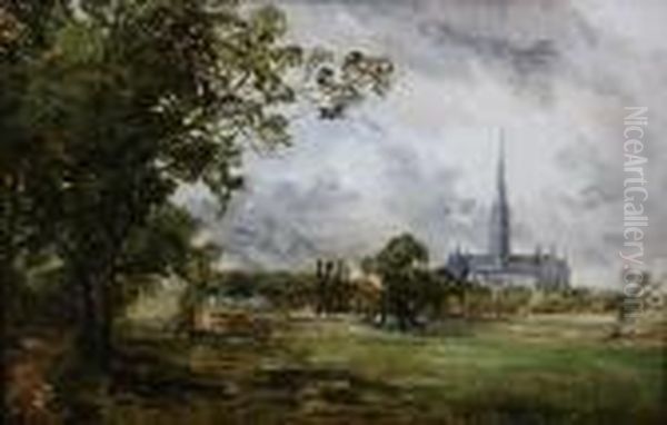 A View Of Salisbury Cathedral Oil Painting by Alfred Vickers