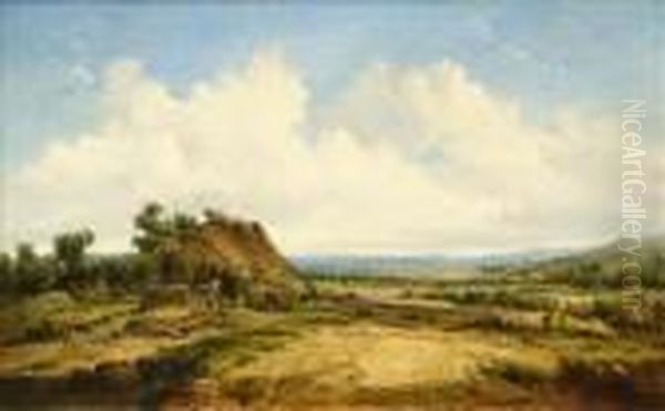 An Extensive Landscape With Cottages Oil Painting by Alfred Vickers