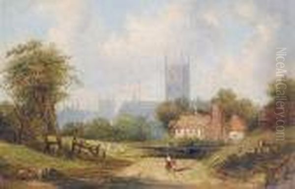 Worcester Cathedral Oil Painting by Alfred Vickers