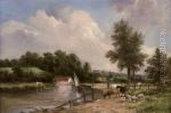 On The Medway Oil Painting by Alfred Vickers