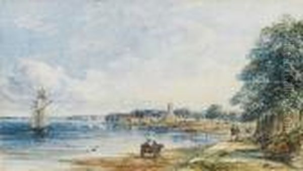 Yarmouth, Isle Of Wight With St James's Church In The Distance Oil Painting by Alfred Vickers