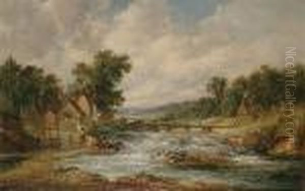 Fall Of The Derwent, Near Matlock Derbyshire Oil Painting by Alfred Vickers