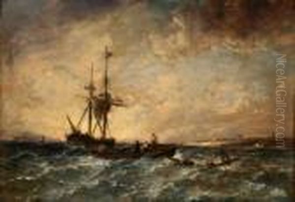 Ship In Distress On The High Seas Oil Painting by Alfred Vickers