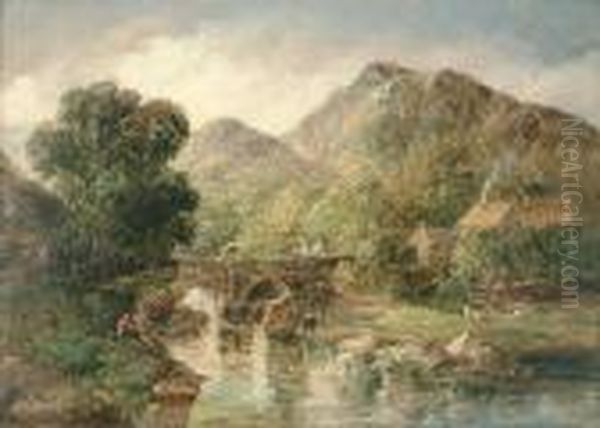 Rocky River Landscape Oil Painting by Alfred Vickers