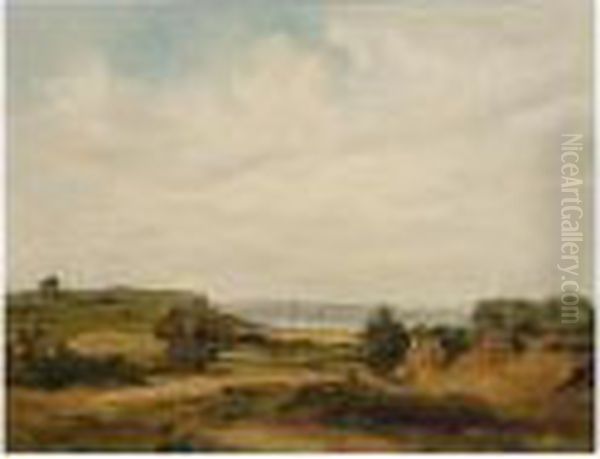 Landscape, Possibly Showing The Solent In The Distance And A View Of The Isle Of Wight Oil Painting by Alfred Vickers