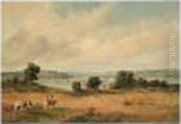 Harvest Time, Banks Of The Menai Straits At Aber Oil Painting by Alfred Vickers