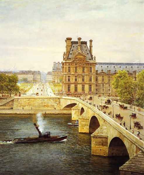 The Pont Royale and The Louvre, View of the Seine Oil Painting by Marie-Francois-Firmin Girard