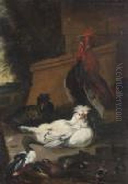 Hahn, Huhner, Enten Und
 Kuken Oil Painting by Jacomo (or Victor, Jacobus) Victors