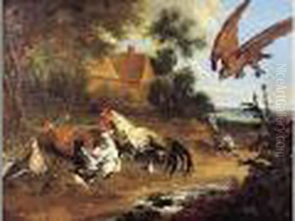 Rapaces Attaquant Des Gallinaces Oil Painting by Jacomo (or Victor, Jacobus) Victors