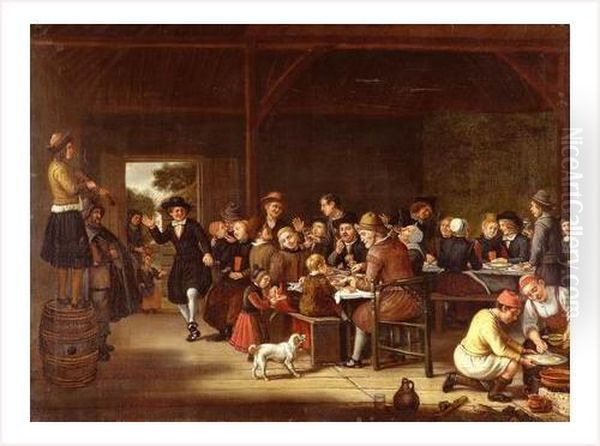 Scene De Banquets Dans Une Auberge Avec Un Violoniste Oil Painting by Jan Victors