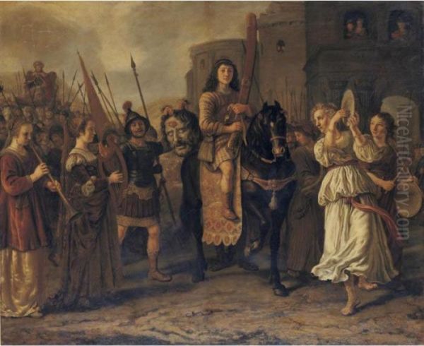 David's Triumphant Return With The Head Of Goliath Oil Painting by Jan Victors