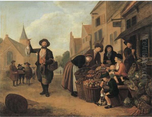 A Vegetable Market Oil Painting by Jan Victors