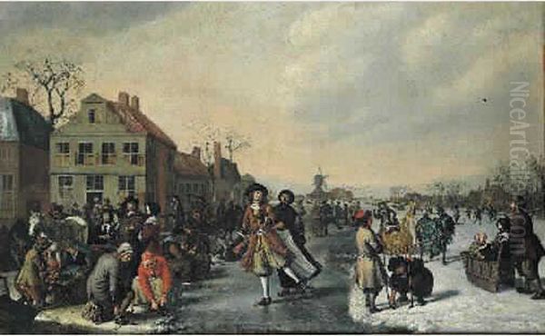 Patineurs Sur Une Riviere Gelee Dans Un Village Hollandais Oil Painting by Jan Victors