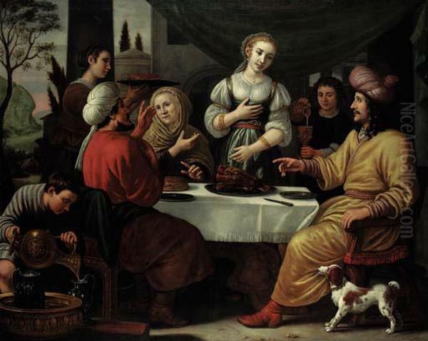 Eliezer At The House Of Rebecca Oil Painting by Jan Victors