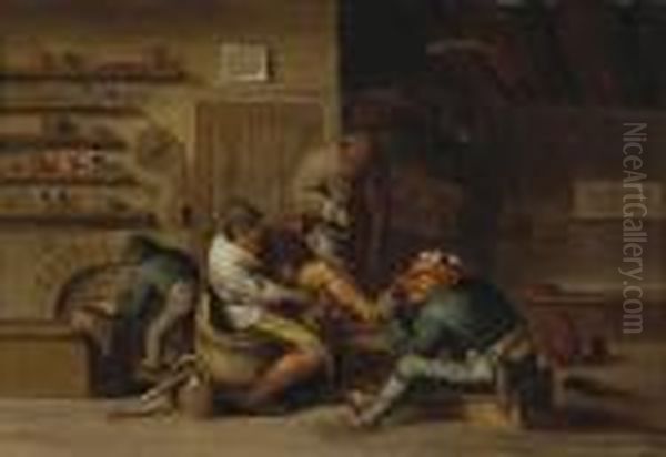 A Cottage Interior With A Foot Surgeon, His Patient And Other Figures Oil Painting by Anthonie Victoryns