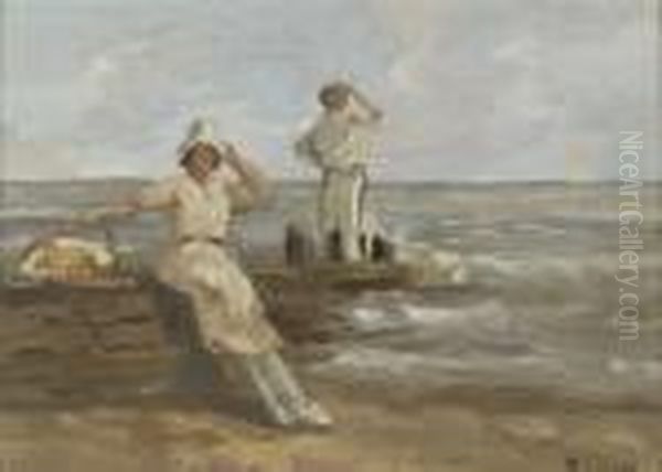 A Windy Day On The Beach Oil Painting by Bernard, Ben Viegers