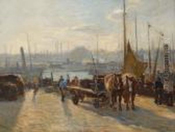 A Quay With A Horse-drawncart Oil Painting by Bernard, Ben Viegers