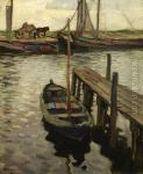 A Pier With A Boat Oil Painting by Bernard, Ben Viegers