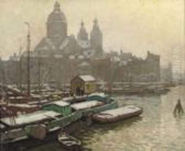 View Of The Prins Hendrikkade With The Nicolaaskerk, Amsterdam Oil Painting by Bernard, Ben Viegers