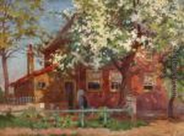 Farm In Flowering Orchard Oil Painting by Bernard, Ben Viegers