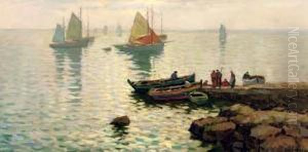 Schepen Bij Concarneau: The French Coast Oil Painting by Bernard, Ben Viegers