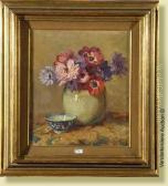 Nature Morte Aux Anemones Et Au Bol Chinois Oil Painting by Bernard, Ben Viegers