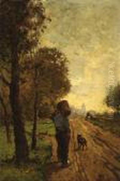 Farmer With His Dog On A Country Road Oil Painting by Bernard, Ben Viegers