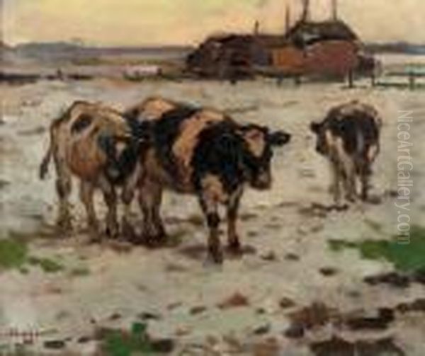 Cows In The Snow Oil Painting by Bernard, Ben Viegers