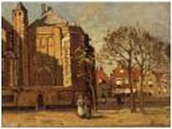 View On The Oude Kerk, Delft Oil Painting by Bernard, Ben Viegers