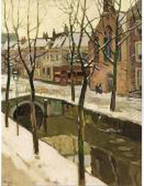 A View Of A Town In Winter Probably Delft Oil Painting by Bernard, Ben Viegers