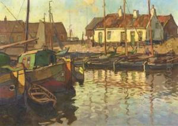 Inner Harbour At Elburg Oil Painting by Bernard, Ben Viegers