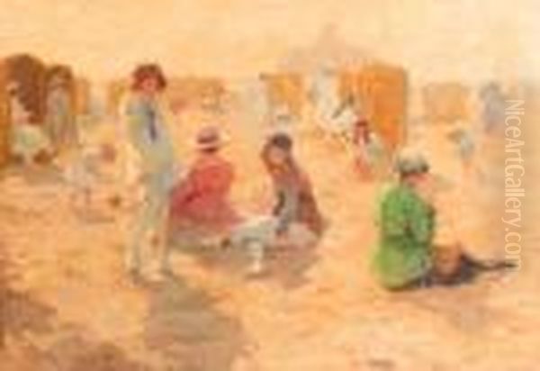 A Sunny Day At The Beach Of Scheveningen Oil Painting by Bernard, Ben Viegers