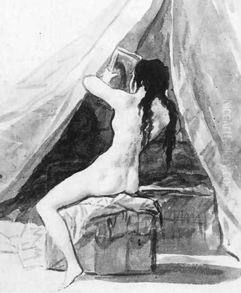 Nude Woman Holding a Mirror Oil Painting by Francisco De Goya y Lucientes