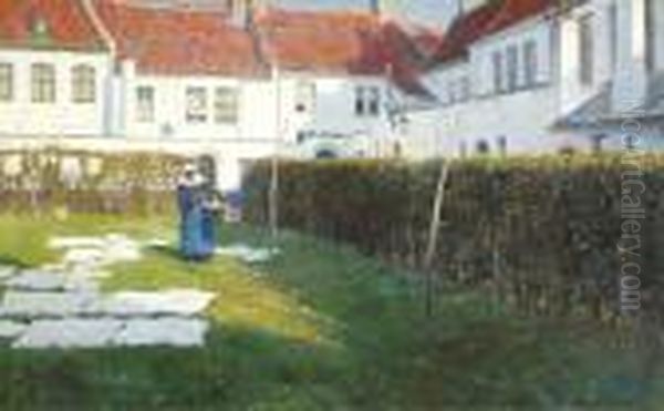 View In The Beguinage- Bleaching Laundry Oil Painting by Emmanuel Vierin