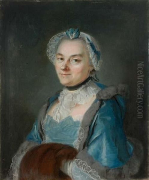 Portrait De Femme En Bleu Au Manchon Oil Painting by Louis Vigee