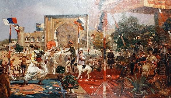 Parade Day In Oriental Russia Oil Painting by Bertalan Vigh