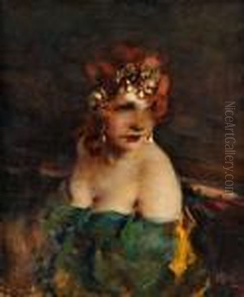 Dama S Diademom Ii. Oil Painting by Bertalan Vigh