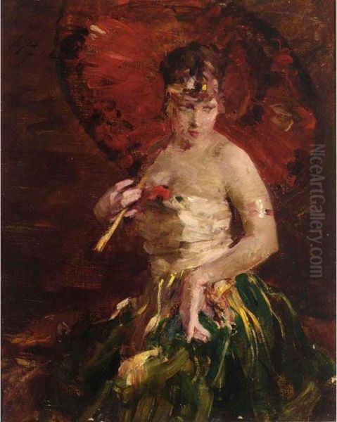 Lady With Parasol Oil Painting by Bertalan Vigh