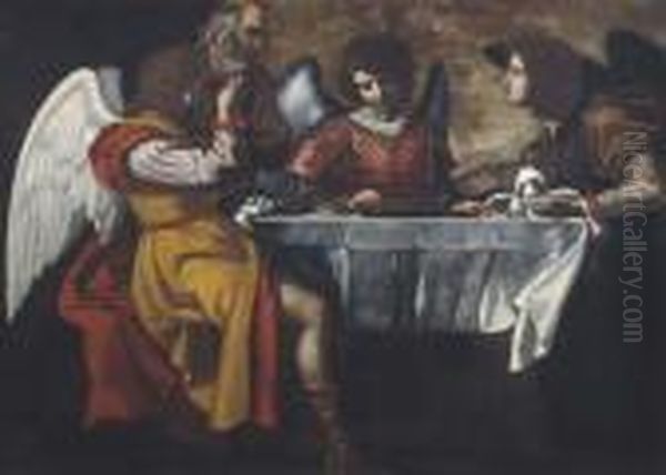 Abramo Serve A Mensa Gli Angeli Oil Painting by Jacopo Vignali