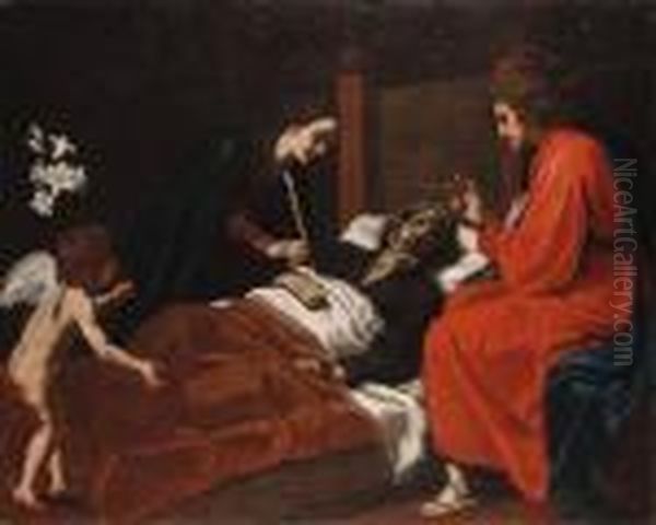 The Death Of Saint Joseph Oil Painting by Jacopo Vignali